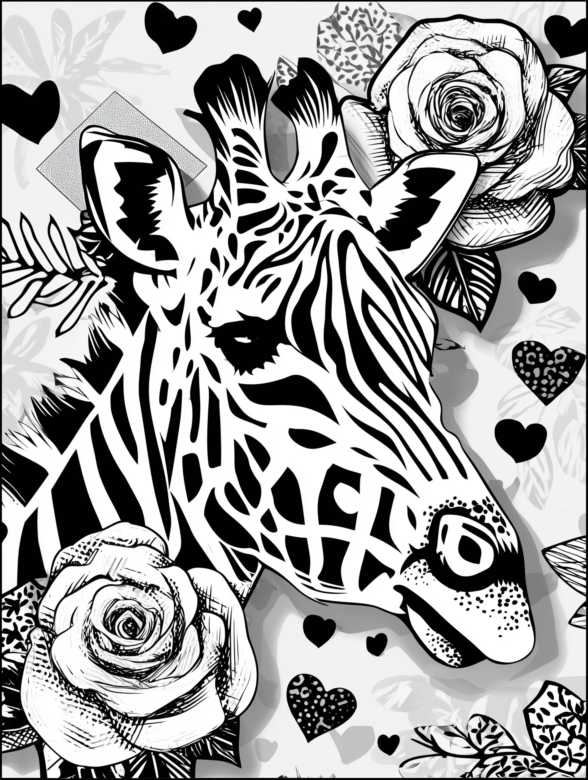 Free printable zoo coloring sheet featuring a giraffe face
